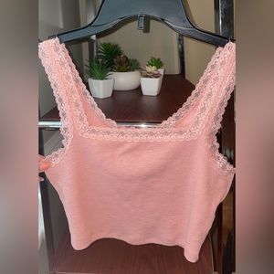 Cute laced coral pink/ peach crop top.